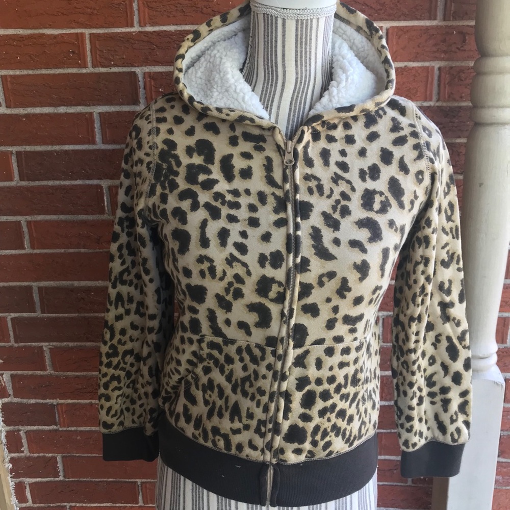 leopard print Sherpa lined hoodie Children’s Place Tan Brown TCP